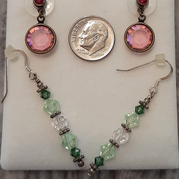 Set/2 pr earrings green, pink - Picture 3 of 4